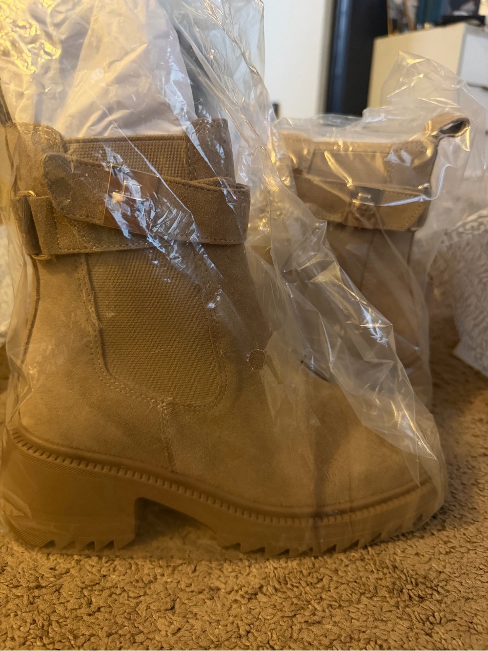Steve Madden Tan Suede Lug Sole Chelsea Booties